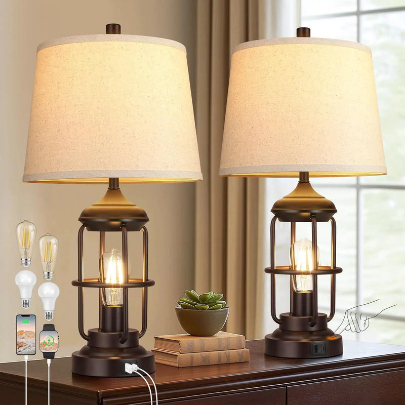 Table Lamp Set of 2 with USB Ports, Touch Control, and 3-Way Dimmable Light by HouseOfZazla