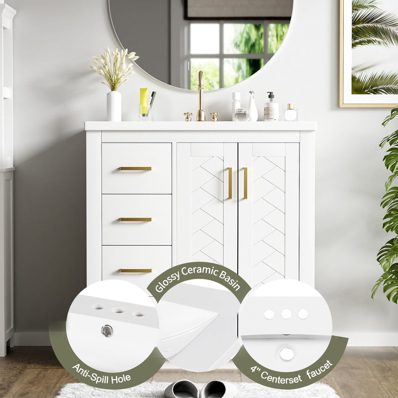 Ceramic Sink Combo, Freestanding Vanity Set With 3 Drawers & Soft Closing Doors by HouseOfZazla