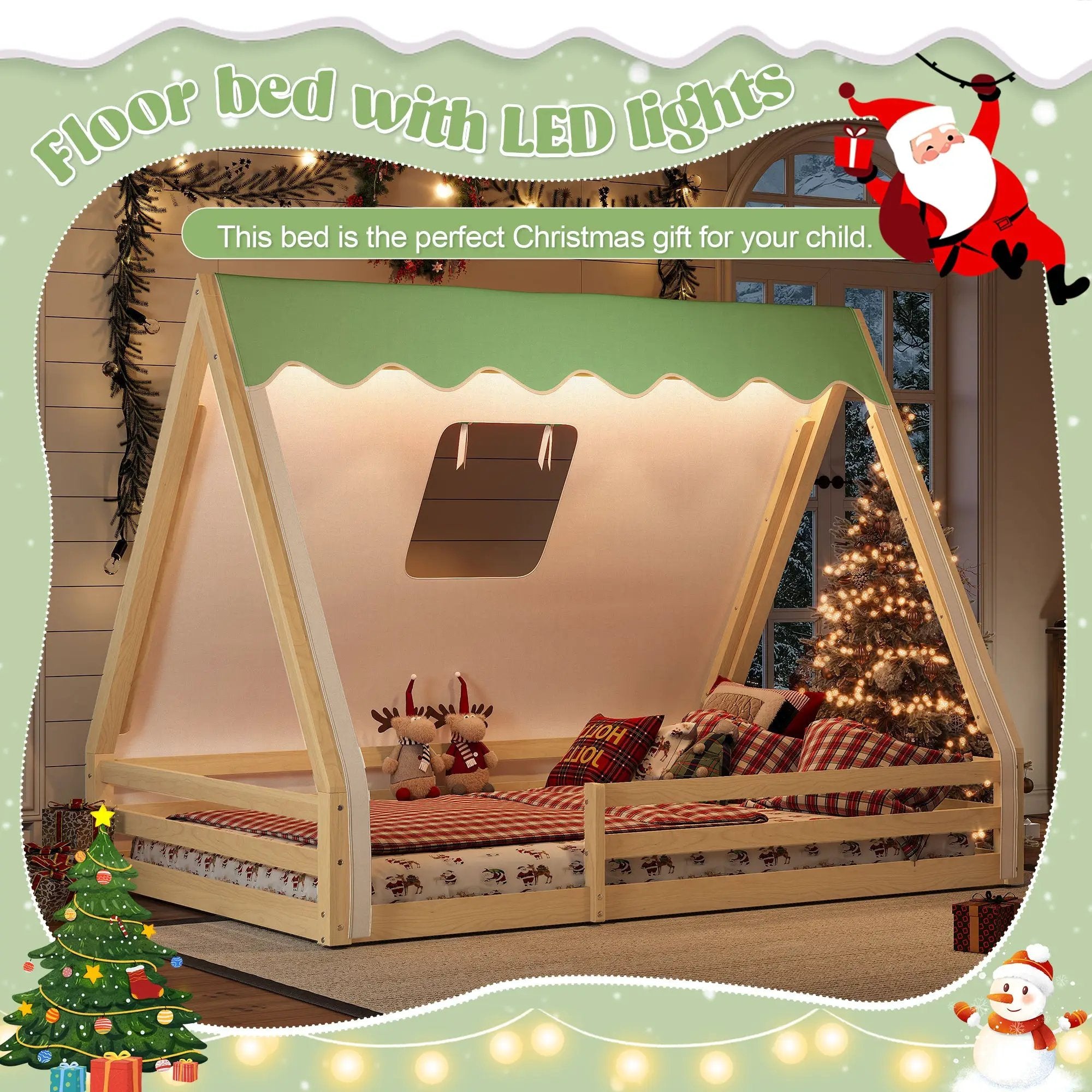 Full Size House Floor Bed with Tent and Light by HouseOfZazla