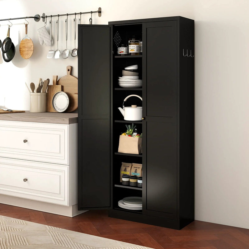 Kitchen Pantry Cabinet With 4 Adjustable Shelves, Heavy Duty Freestanding Organizer by Unique Piece Furniture