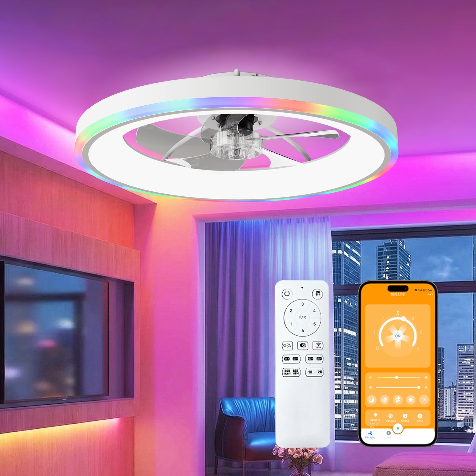 23.6" Modern RGB Ceiling Fan with Lights by HouseOfZazla