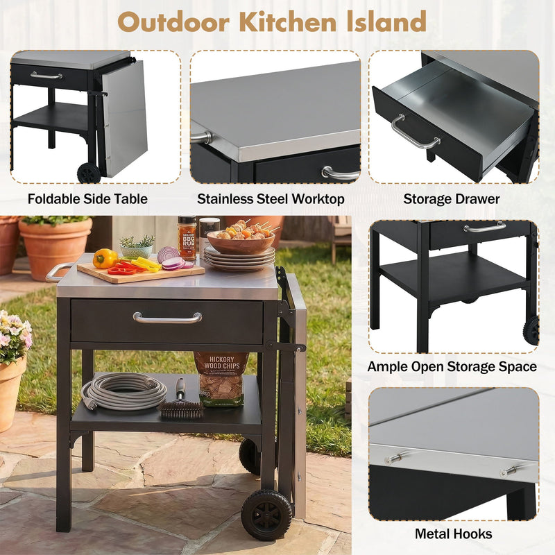 Foldable Outdoor Kitchen Cart With Storage For Patio by HouseOfZazla