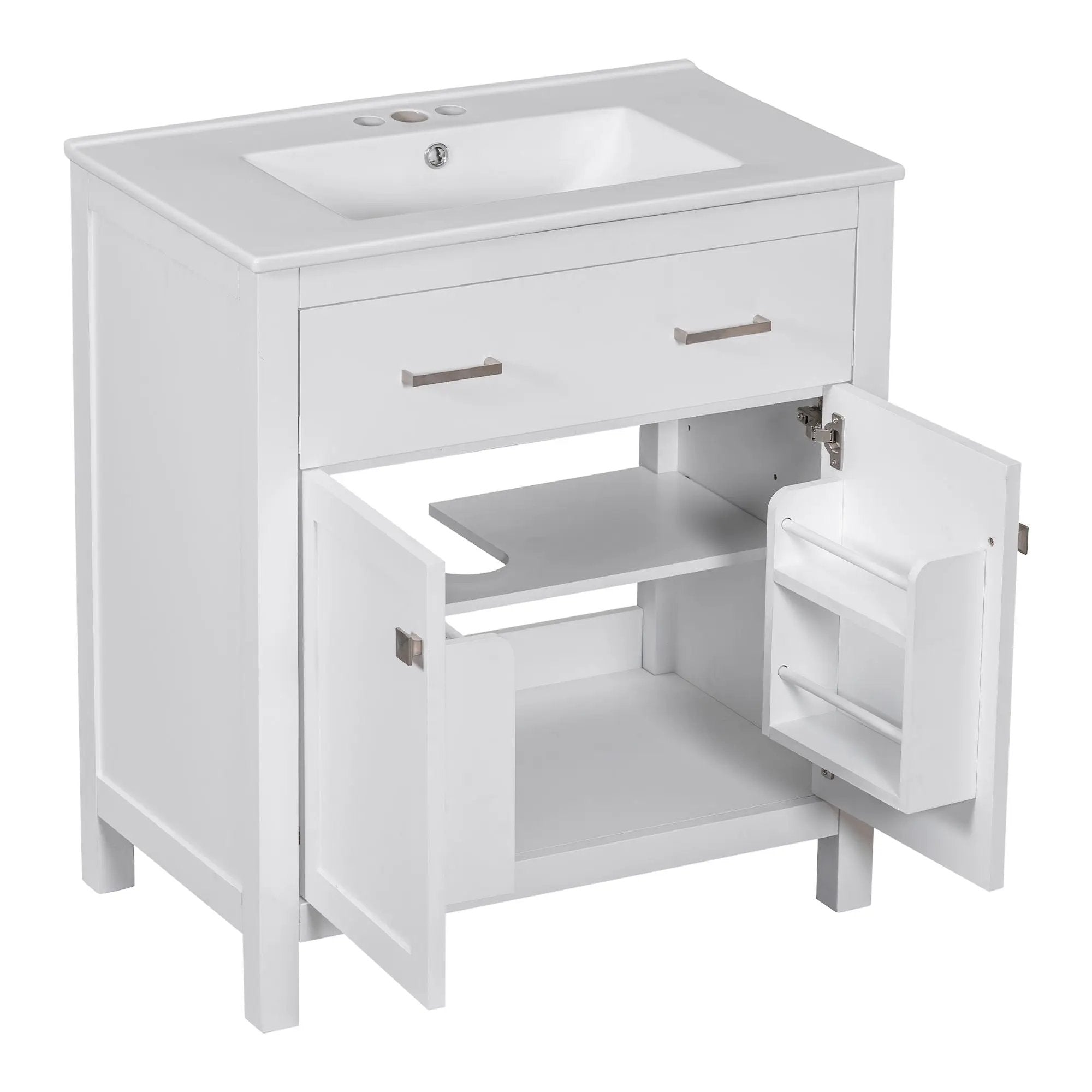 Bathroom Vanity With Ceramic Sink, Modern Single Bathroom Cabinet With 2 Doors And A Shelf, Soft Close Doors by HouseOfZazla
