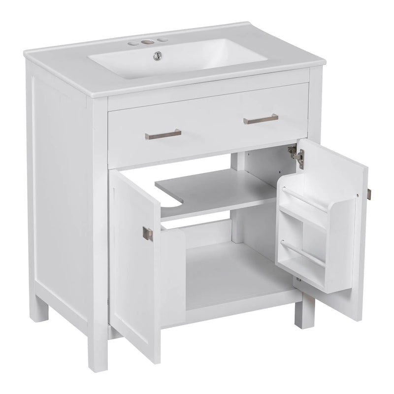 Bathroom Vanity With Ceramic Sink, Modern Single Bathroom Cabinet With 2 Doors And A Shelf, Soft Close Doors by HouseOfZazla