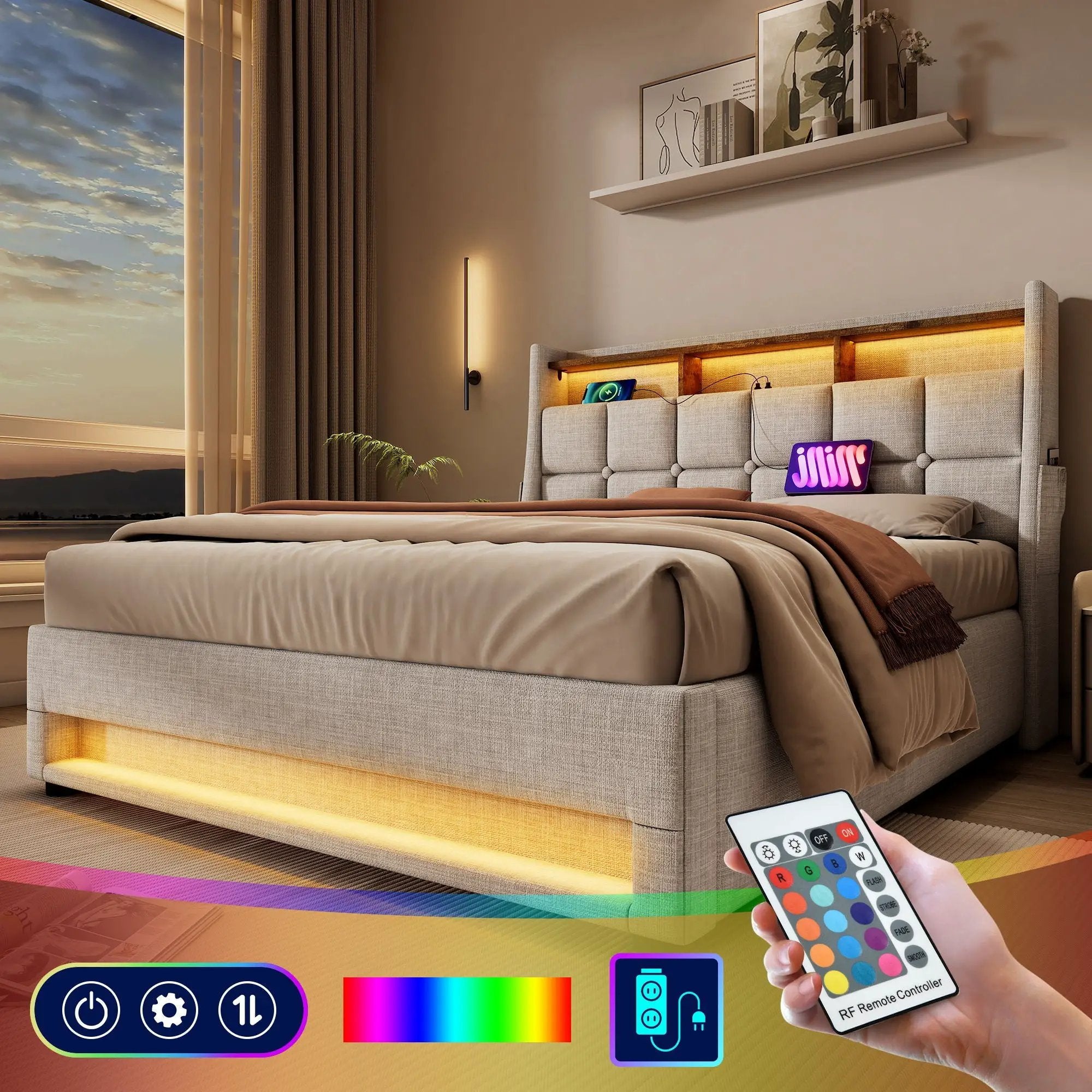Upholstered Platform Bed With A Hydraulic Storage System, LED And USB Charging (Without Mattress) by HouseOfZazla