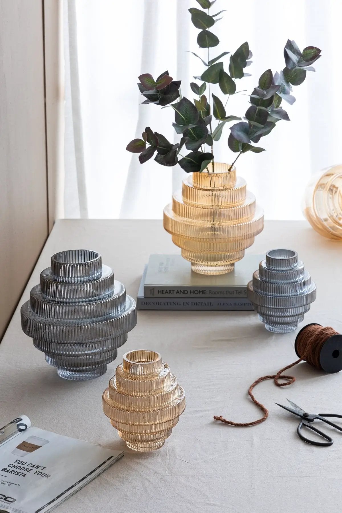 Multi-Tiered Geometric Vase with Smoked Blue Finish, Set of 2 by HouseOfZazla