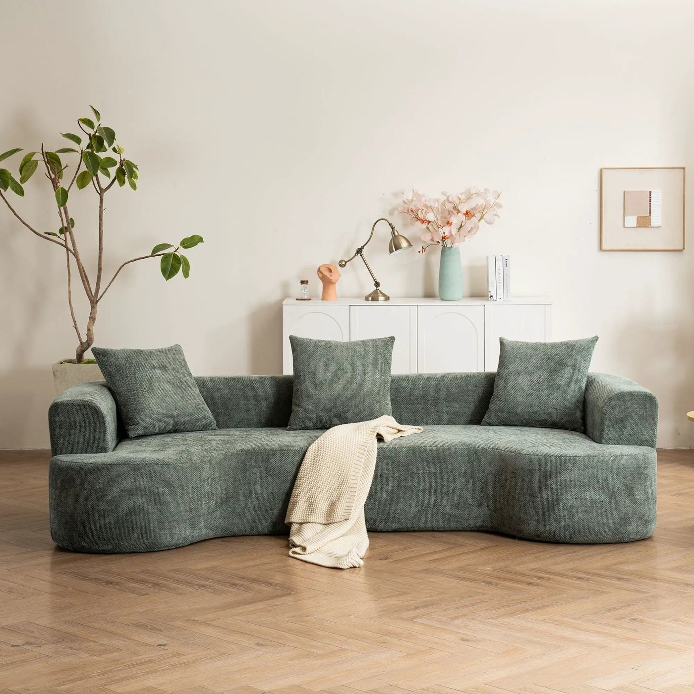 Modern Style Ultra Smooth Curved Sofa With 3 Pillows by Unique Piece Furniture