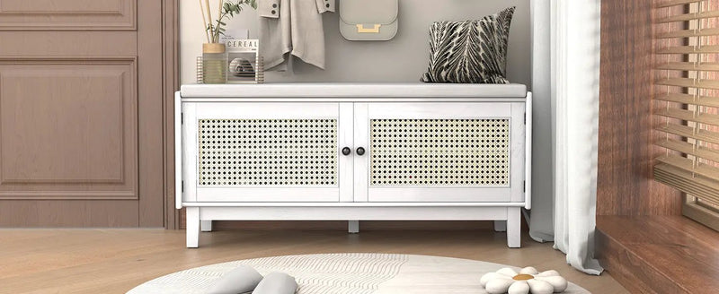 TREXM Boho Rattan Entryway Bench with Storage by HouseOfZazla