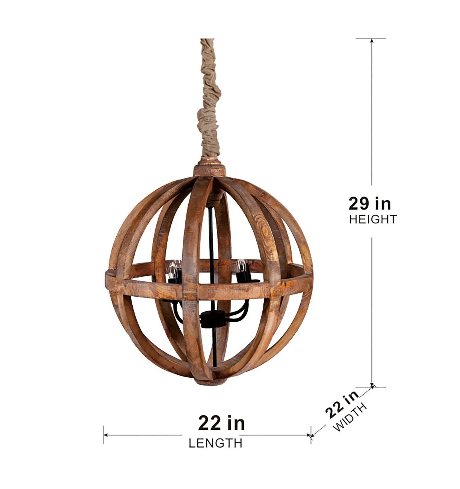 4 Light Wood Chandelier, Hanging Light Fixture With Adjustable Chain For Kitchen, Bulb Not Included - Brown by Unique Piece Furniture