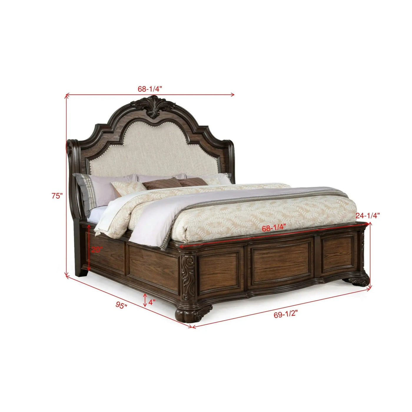 Traditional Style Upholstered Headboard Panel Bed by Unique Piece Furniture