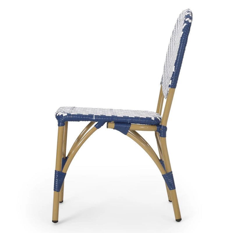 Outdoor Rattan and Aluminum French Armless Bistro Chairs Set - Navy Blue by HouseOfZazla