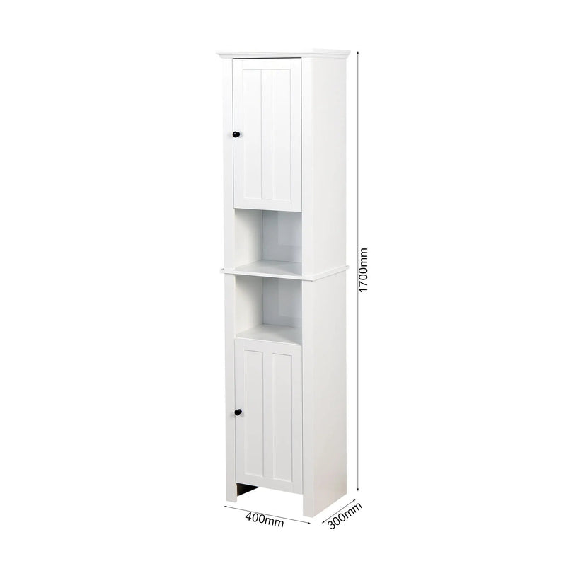 Wooden Bathroom Floor Storage Cabinet With 2 Doors And 6 Shelves - White by HouseOfZazla