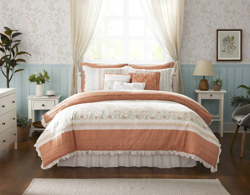 9 Piece Cotton Percale Comforter Set Coral Queen by HouseOfZazla