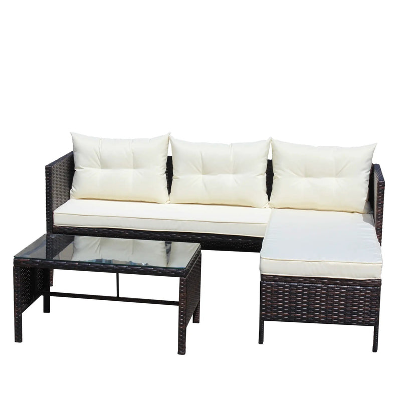 Outdoor Patio Furniture 3-Piece Conversation Set with Wicker Rattan Sectional Sofa by HouseOfZazla