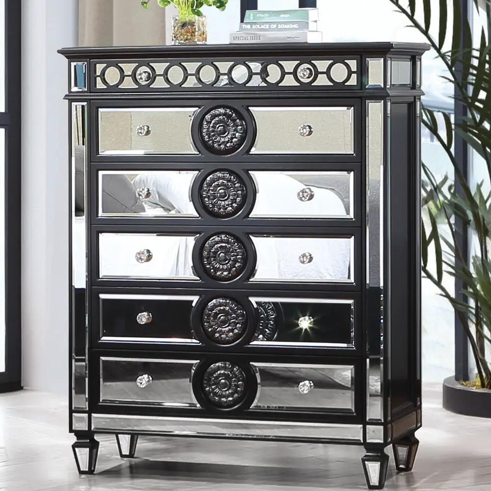 Varian II - Chest - Mirrored, Black & Sliver by Unique Piece Furniture