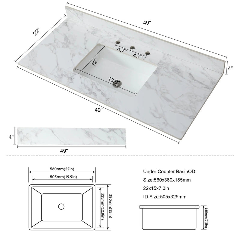 Elegant Sintered Stone Bathroom Vanity Top With Rectangular Undermount Ceramic Sink by HouseOfZazla