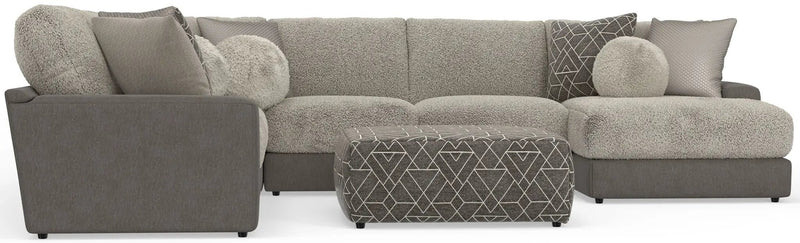 Canyon - 4 Piece Sectional With Cuddler Seat Cushions, Included Accent Pillows And Cocktail Ottoman (Right Side Facing Chaise) - Umber by Unique Piece Furniture