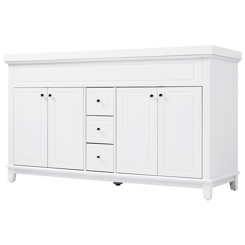 Bathroom Vanity With Double Sinks, 3 Drawers & 4 Doors - White