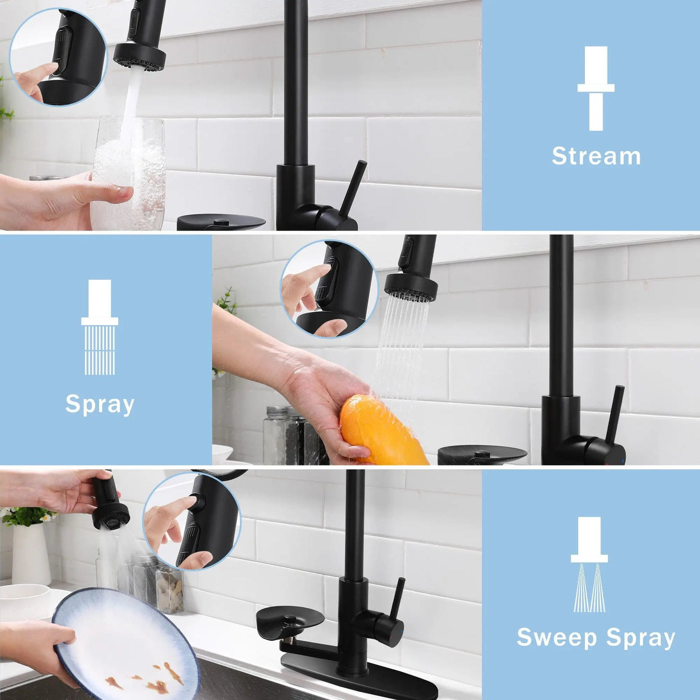 3 In 1 Kitchen Faucet With Press Type Glass Rinser, High Arc Pull Down Sprayer by HouseOfZazla