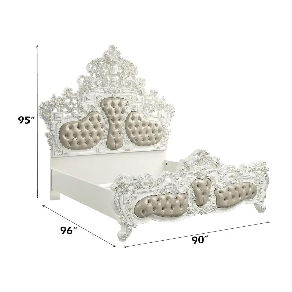 Vanaheim - Eastern King Bed - Beige Synthetic Leather & Antique White by Unique Piece Furniture