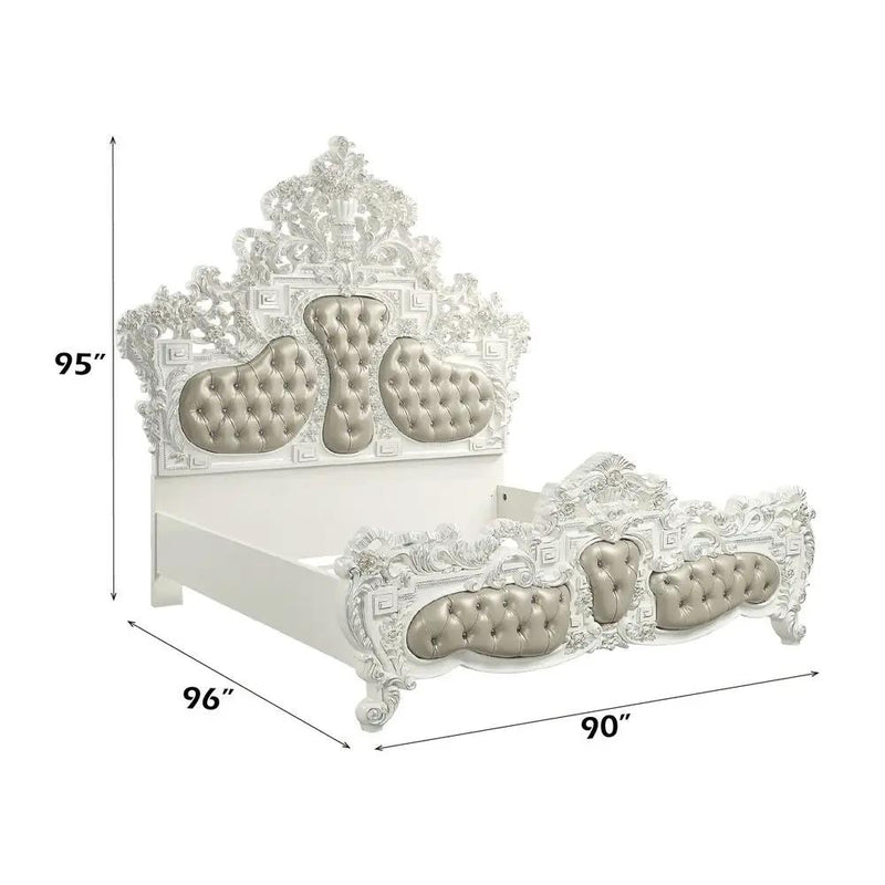 Vanaheim - Eastern King Bed - Beige Synthetic Leather & Antique White by Unique Piece Furniture