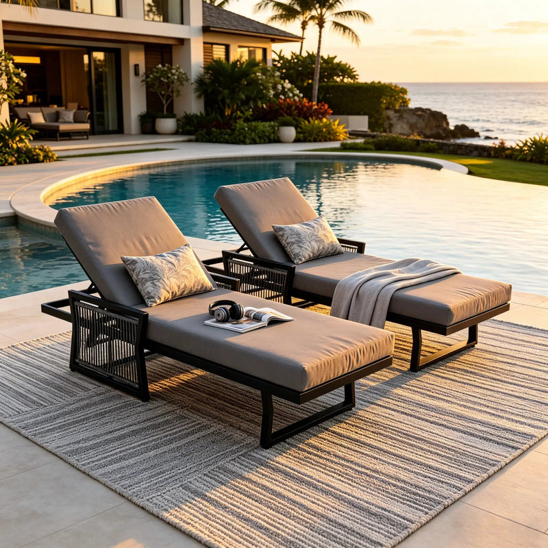 Black Iron Outdoor Chaise Lounge with Mixed Rope by HouseOfZazla