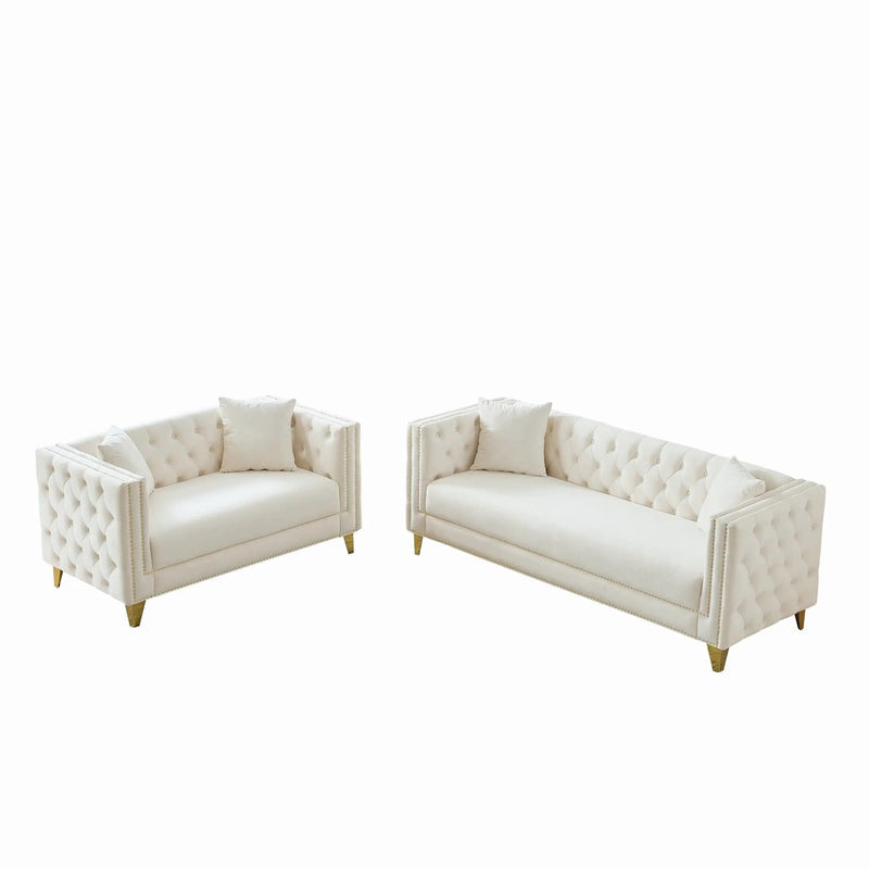 Deep Seat Sofa With Button Nailhead, Square Arm Couches by Unique Piece Furniture
