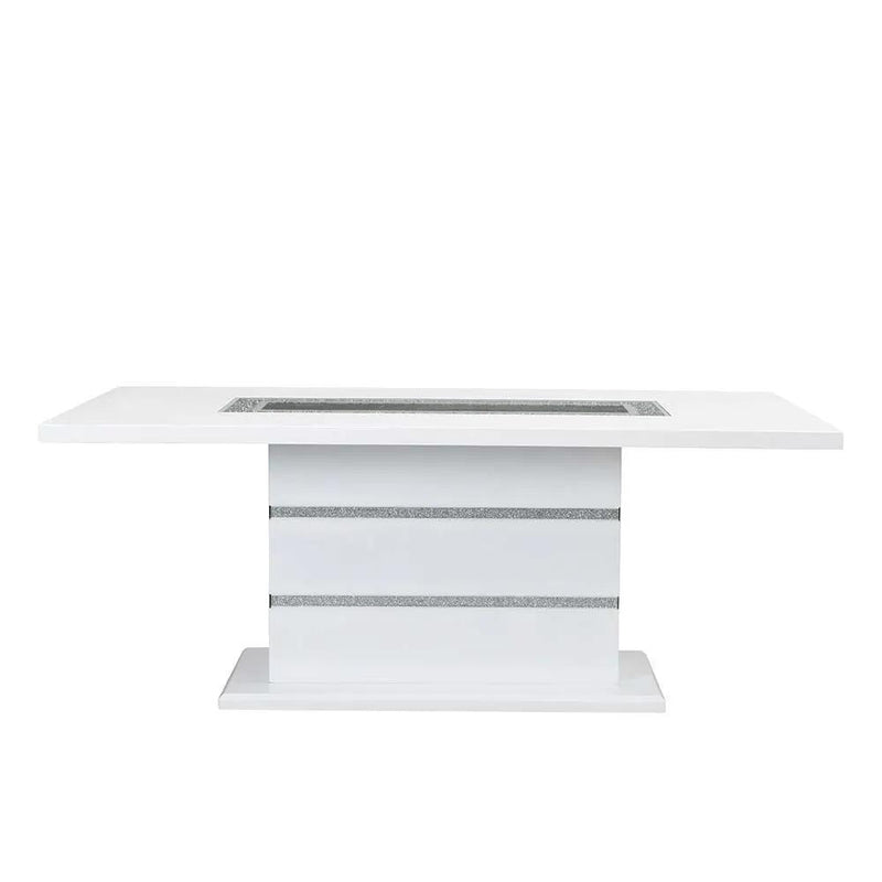 Elizaveta - Dining Table With Pedestal Base - Faux Crystal Diamonds & White High Gloss by Unique Piece Furniture