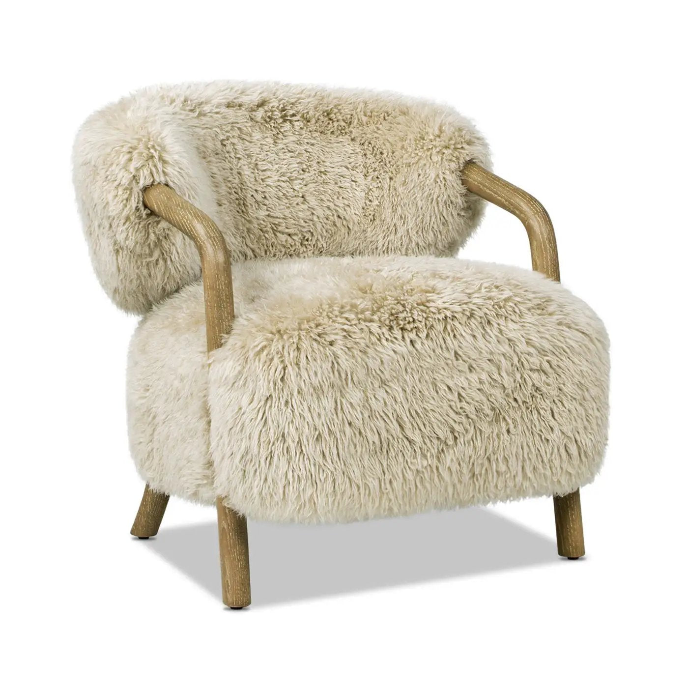 Becker - Rustic Oak Sheepskin Upholstered Accent Arm Chair - Taupe Beige by Unique Piece Furniture