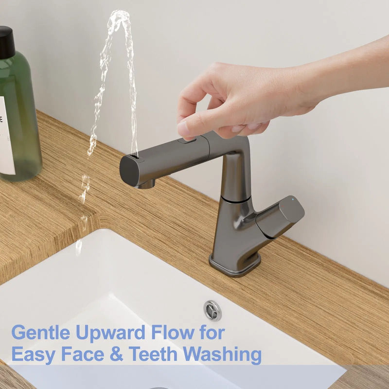 Pull Down Bathroom Sink Faucet With 3 Water Modes And Stainless Steel Construction - Gunmetal Black by HouseOfZazla