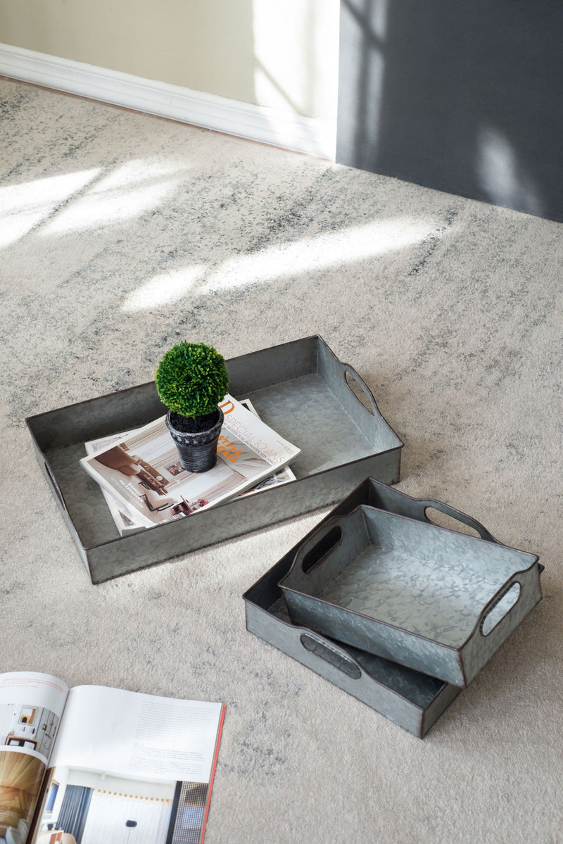 Decorative Galvanized Nesting Trays (Set of 3) - Gray by HouseOfZazla