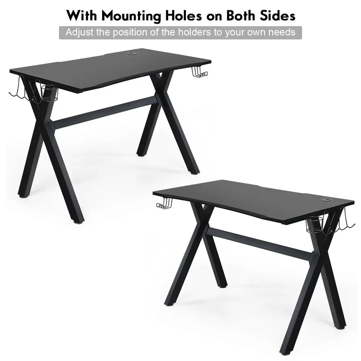 Ergonomic Gaming Desk with Mousepad and Cup Headphone Holder by DirectDeals