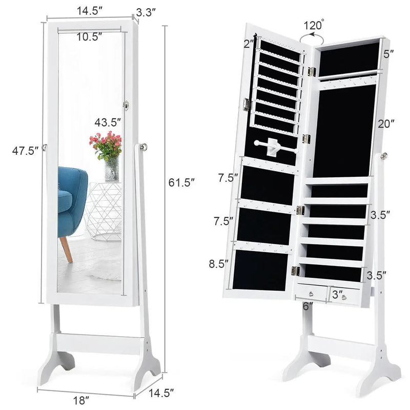 Lockable Mirrored Jewelry Cabinet Armoire Storage Organizer Box by DirectDeals