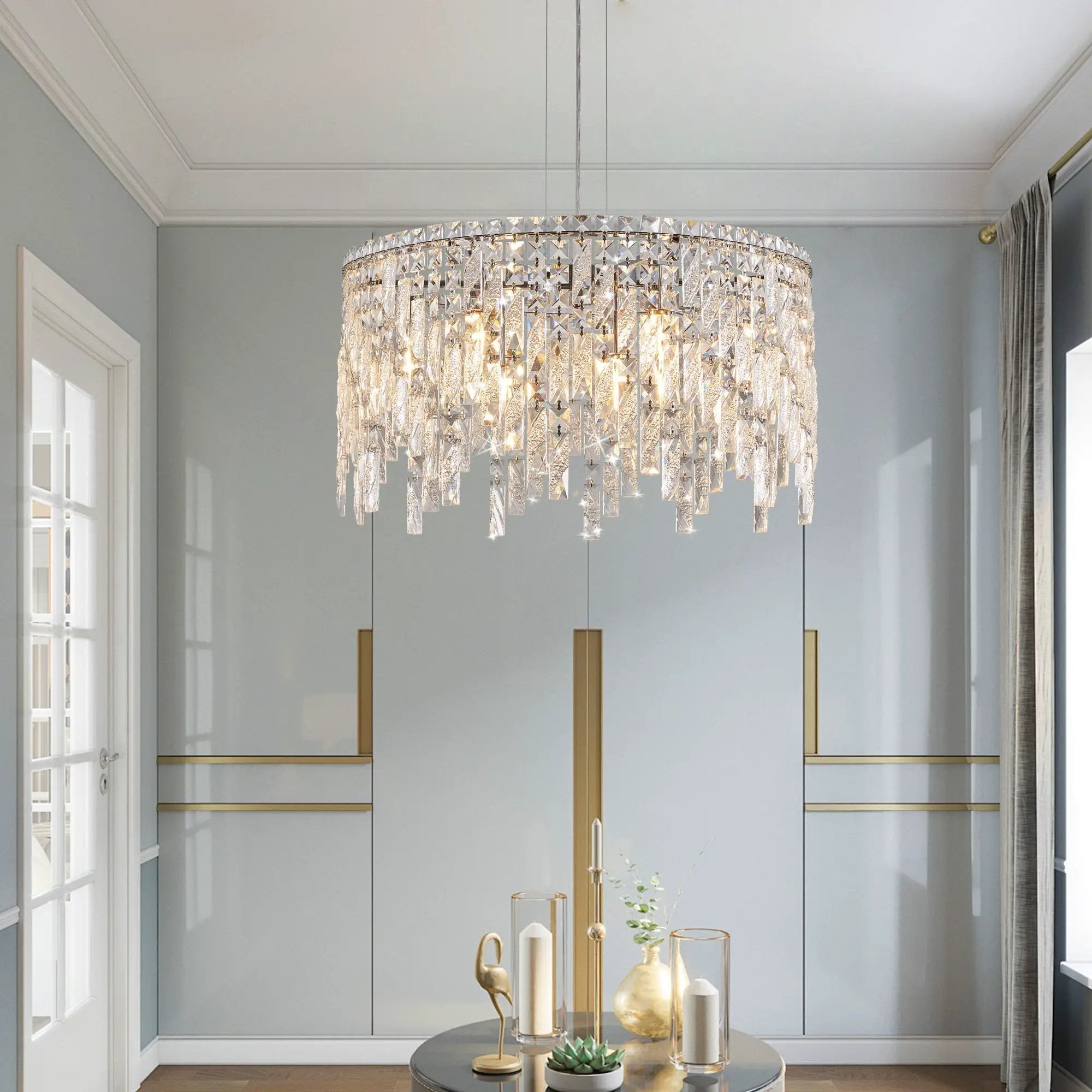 24" Luxurious Round Silver Crystal Chandelier by HouseOfZazla