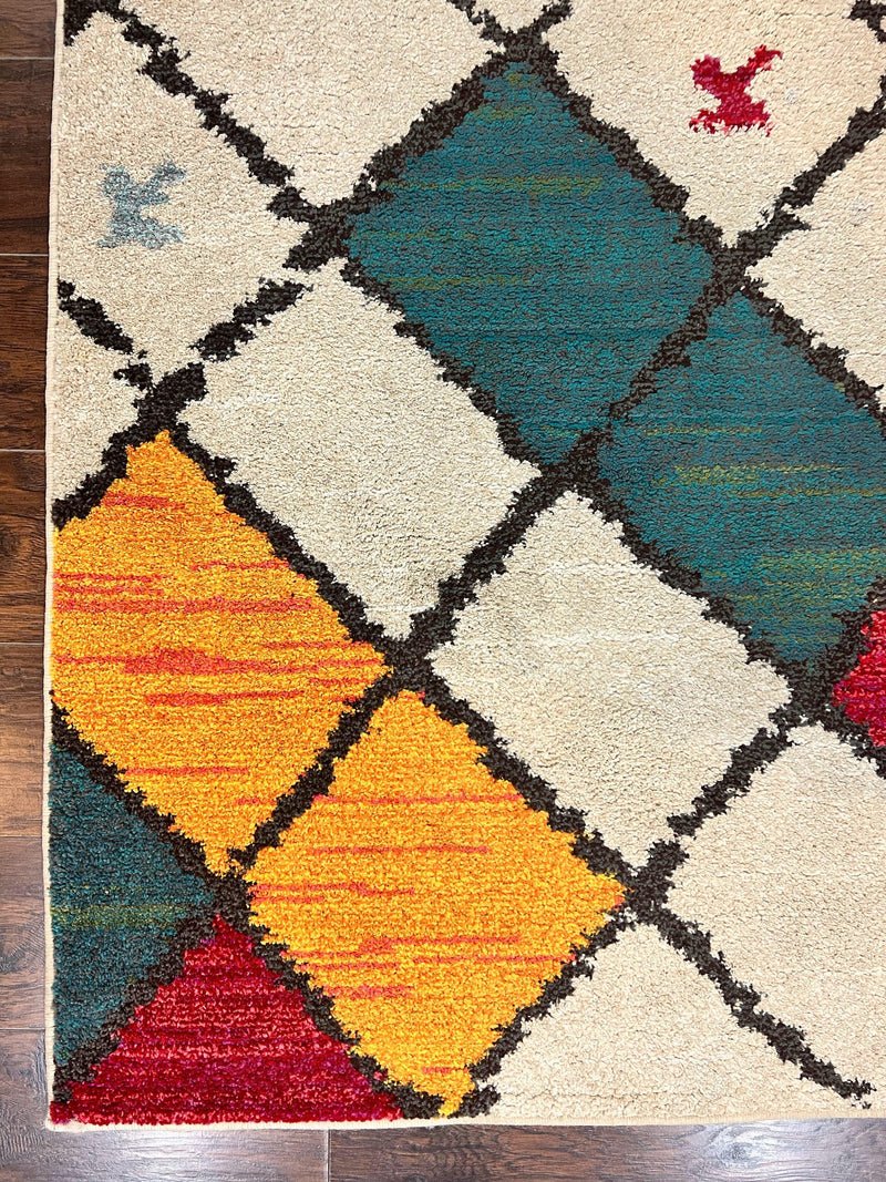 Panel Design Rug 5 x 7.6, Ivory/Beige & Multicolor by Jewel Rugs