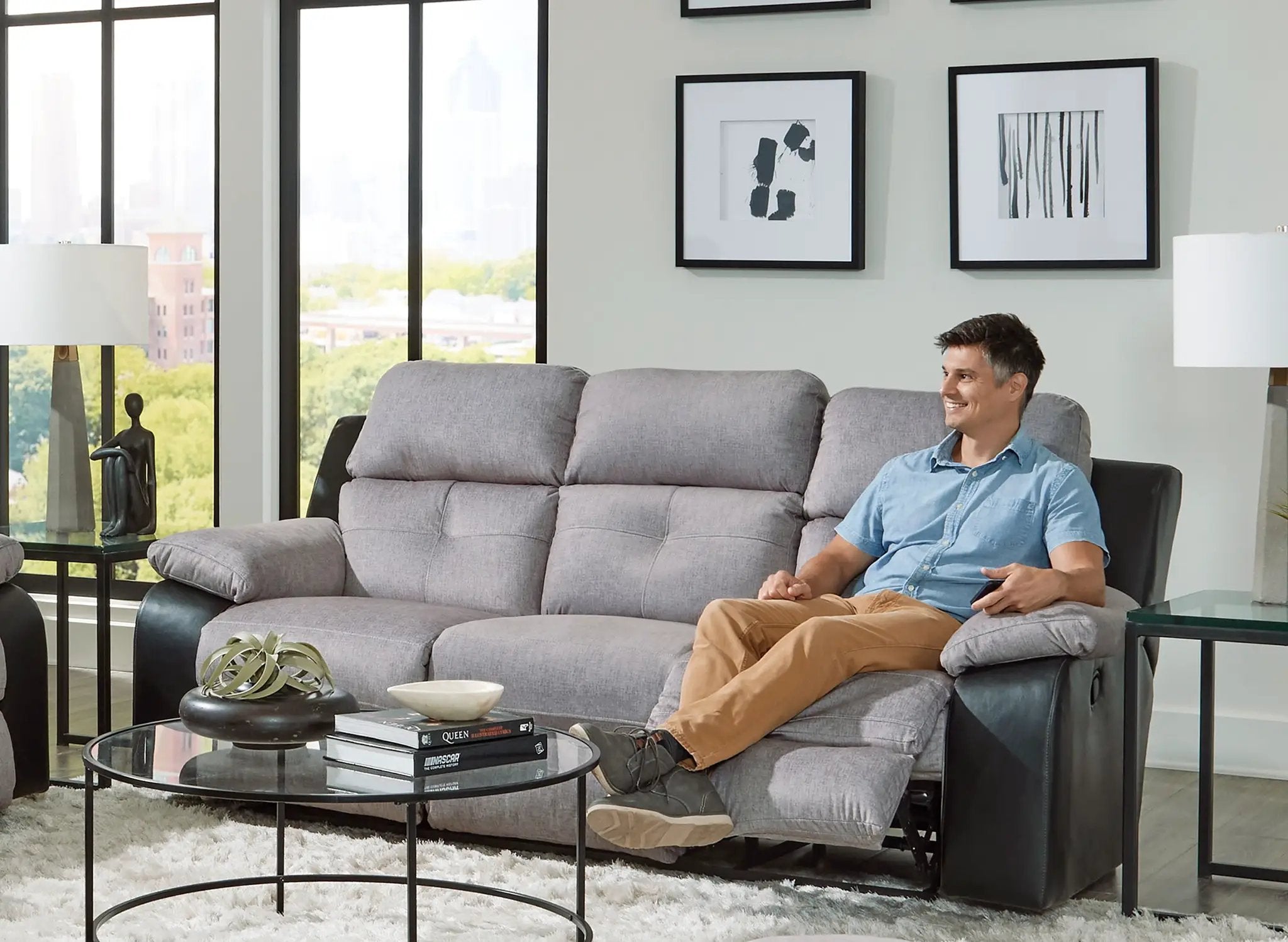 Felix - Sofa With 3 Recliners & Drop Down Table by Unique Piece Furniture