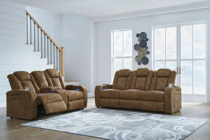 Wolfridge - 2 Pc. - Power Reclining Sofa, Power Reclining Loveseat With Console - Brindle by Unique Piece Furniture