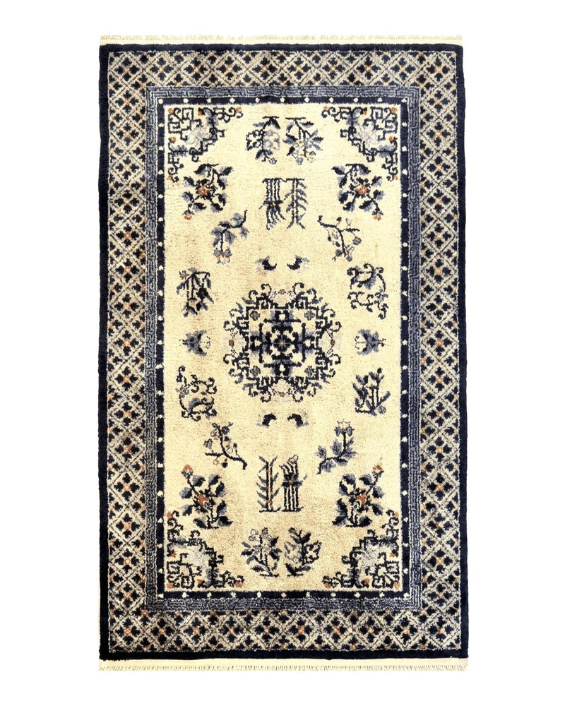 Silk Chinese Rug 3x5, Vintage Handmade Peking Carpet, Asian Oriental Art Deco Rug by Jewel Rugs