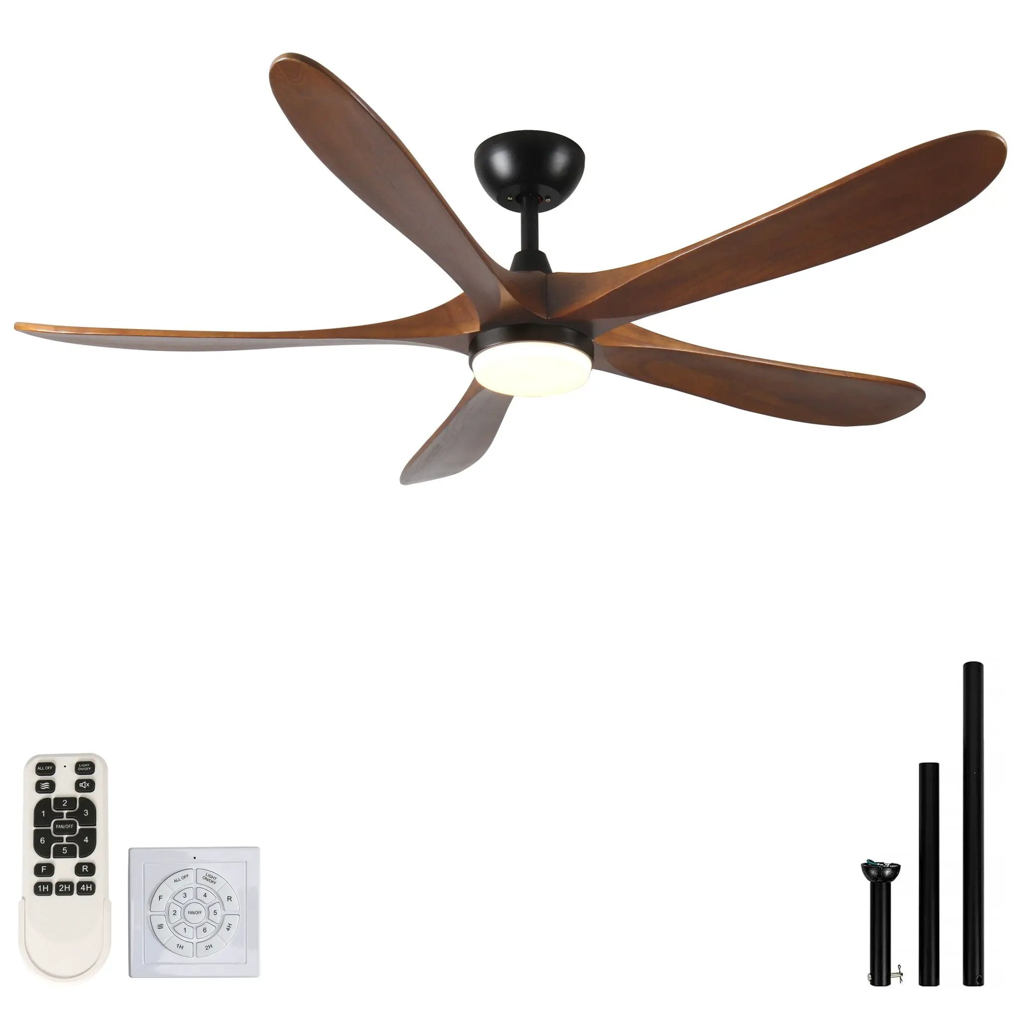 Solid Wood With Remote Control With Light (LED) Modern DC Motor Indoor / Outdoor 5 Blade Ceiling Fan For Patios, Bedrooms And Farmhouses - Antique Brown by HouseOfZazla