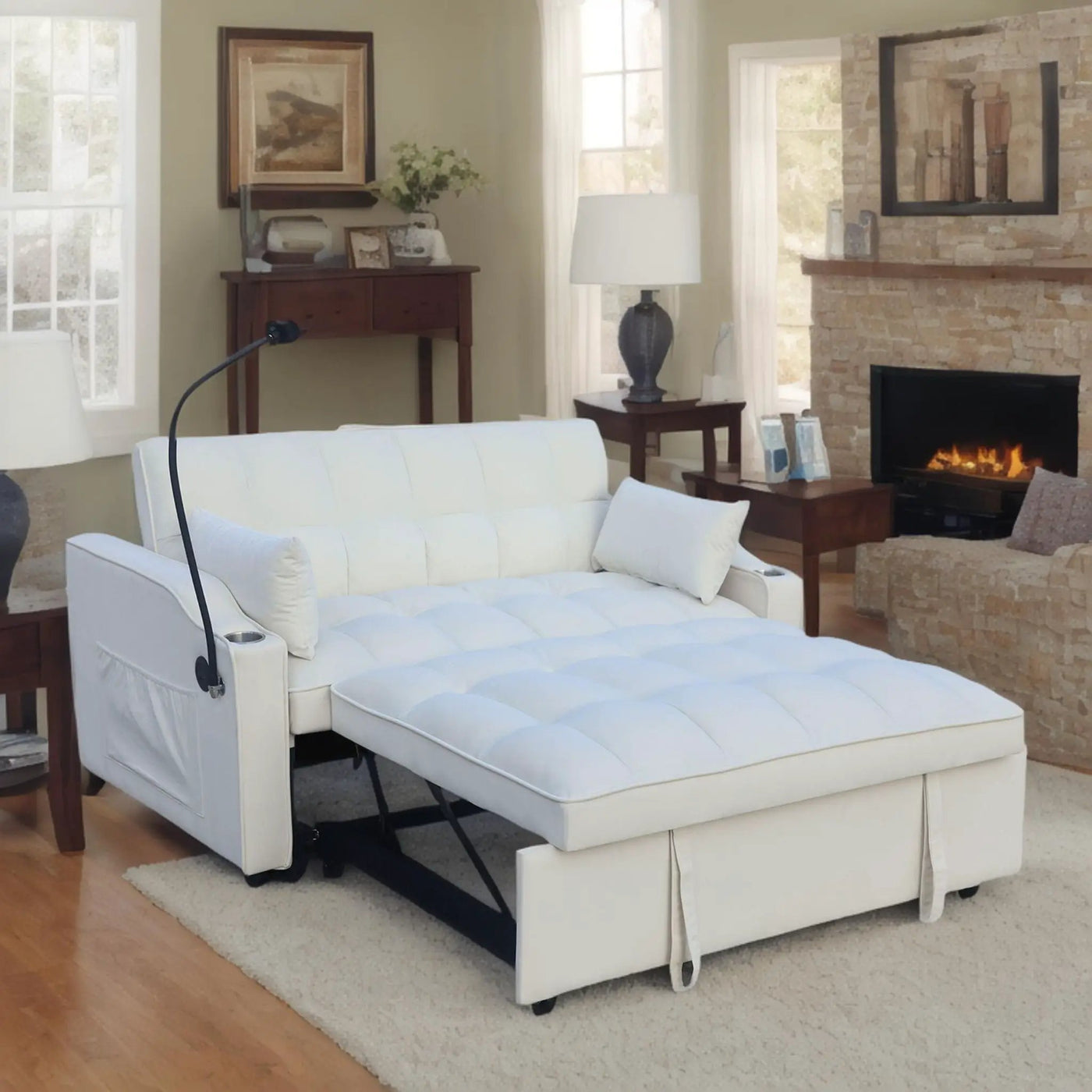 Modern Loveseat With Pullout Bed, Adjustable Reclining Backrest by HouseOfZazla