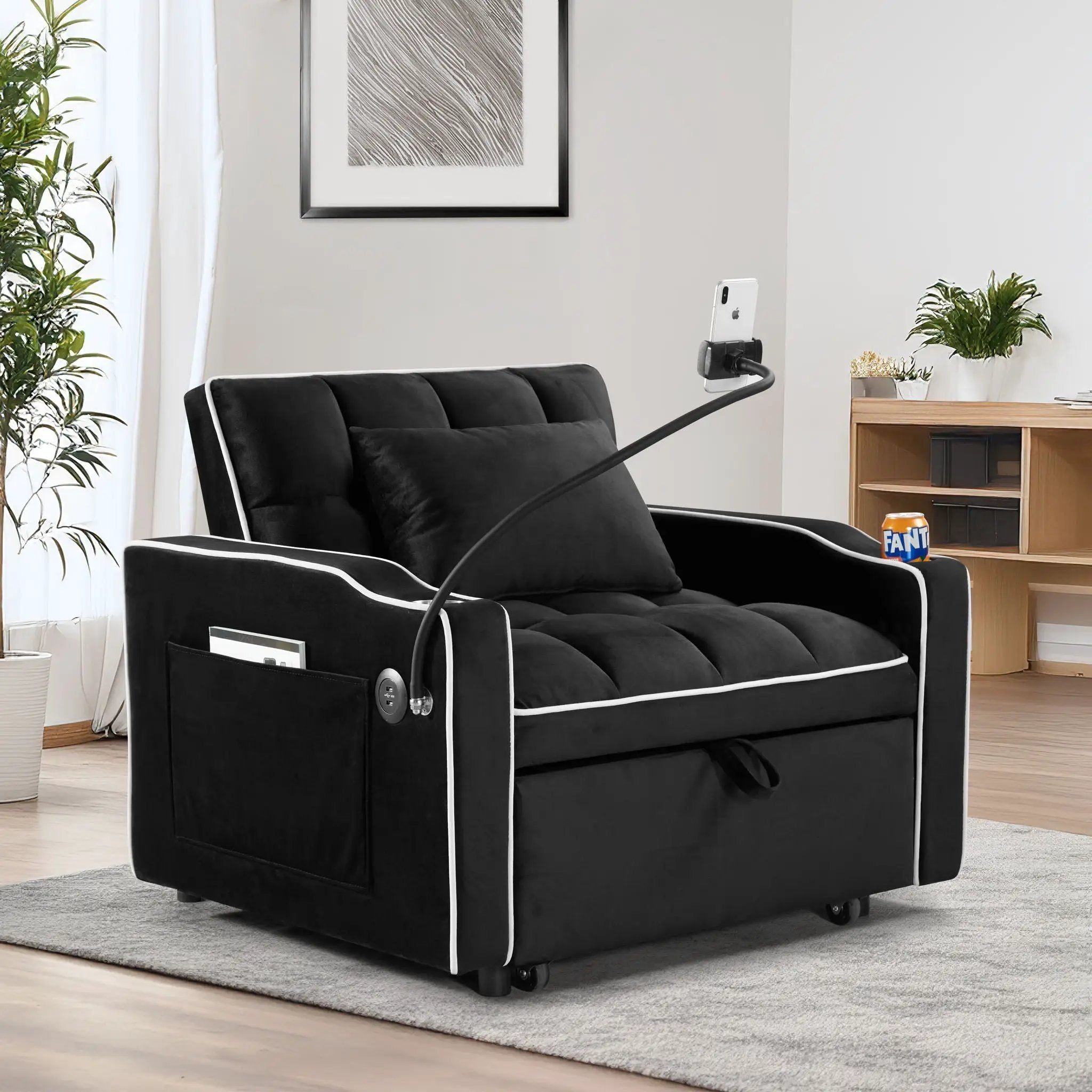 Convertible Sleeper Chair Sofa Bed Adjustable Pull Out Sleeper Chair Bed Multi-Pockets Folding Sofa Bed For Living Room Bedroom Small Space, 3 In 1 Sofa Bed by HouseOfZazla