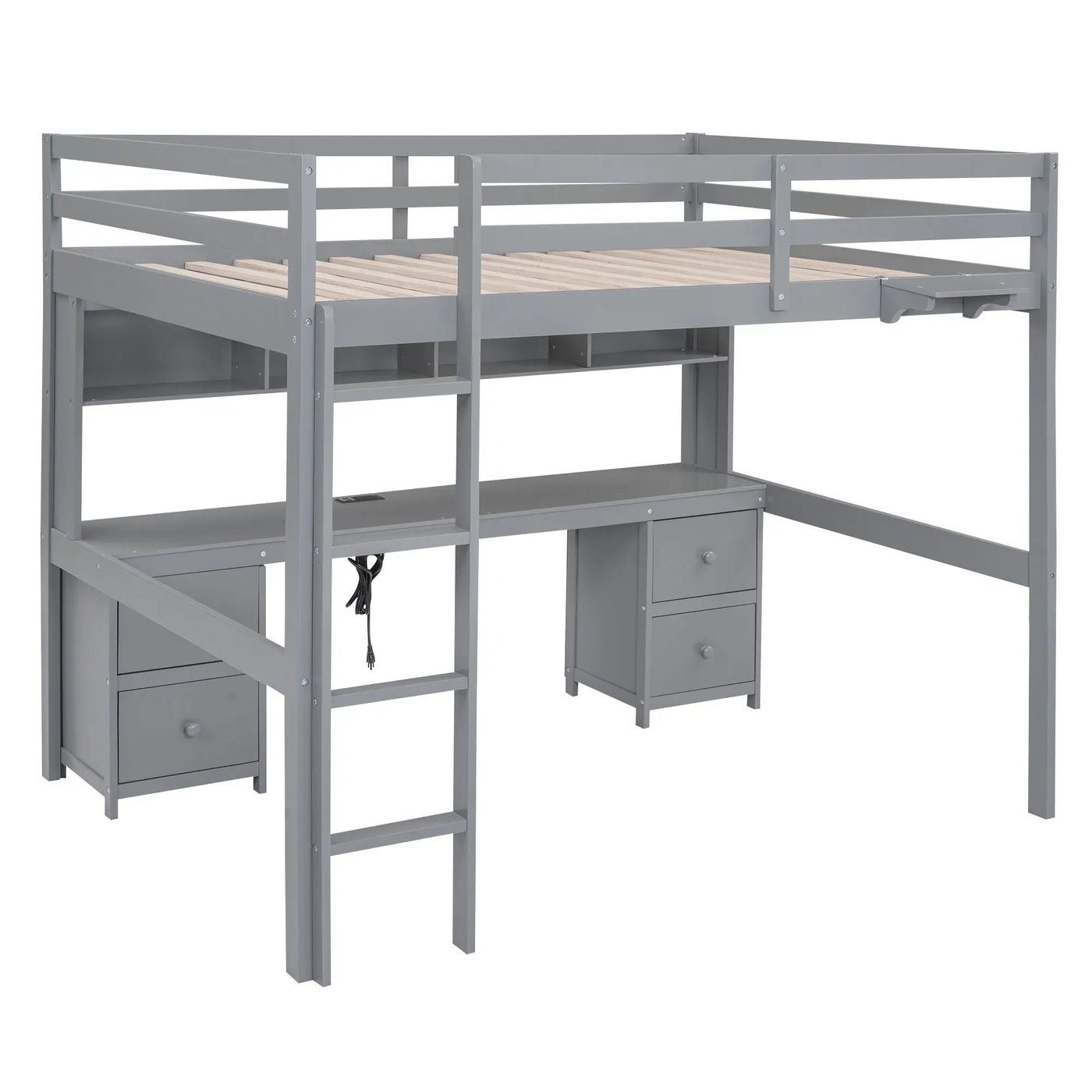 Loft Bed With Desk, Cabinets, Drawers, Charging Station And Bedside Tray by HouseOfZazla