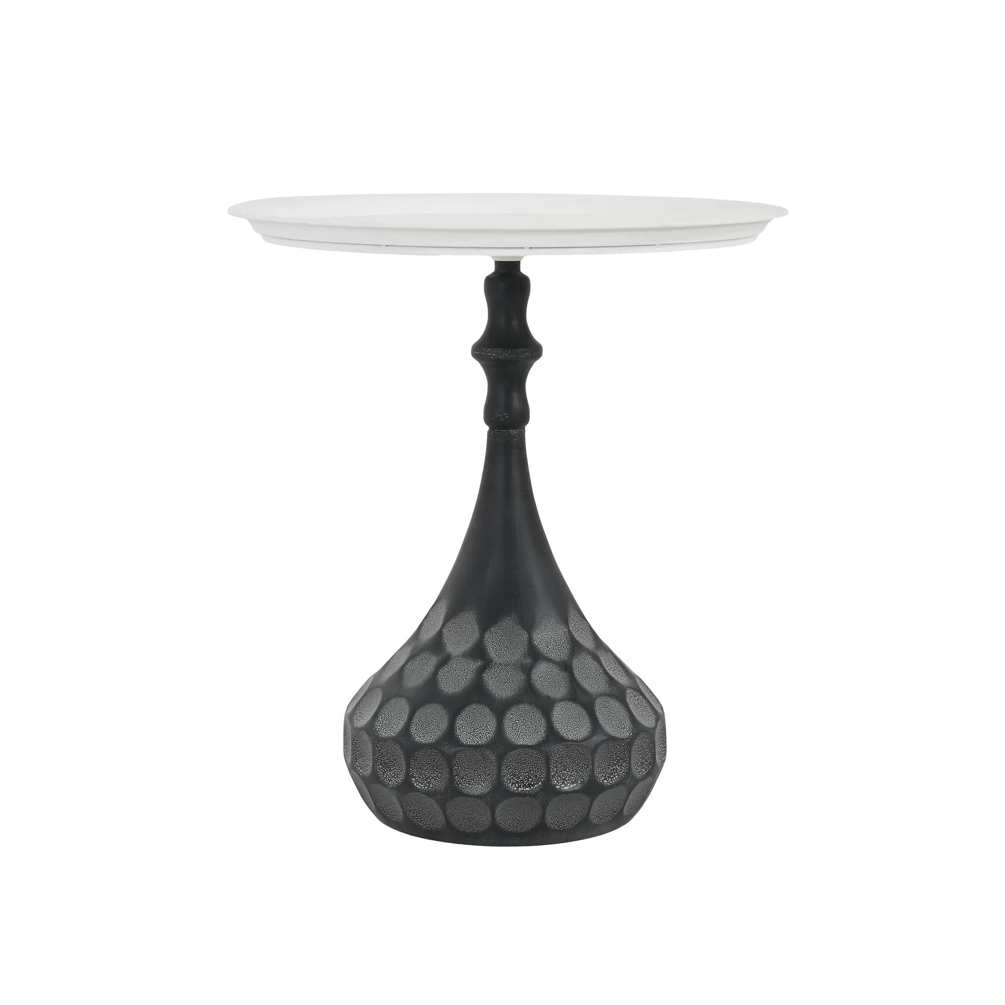 Accent Metal Coffee Table, Pedestal Table for Living Room, Hand-Hammered Texture, White+Black by HouseOfZazla