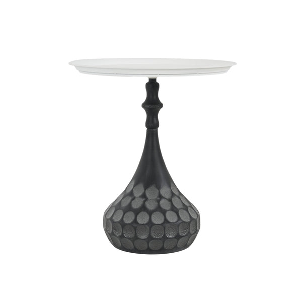 Accent Metal Coffee Table, Pedestal Table for Living Room, Hand-Hammered Texture, White+Black