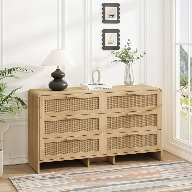 Modern Arc Shaped Corner Rattan Cabinet With 6 Drawers by Unique Piece Furniture