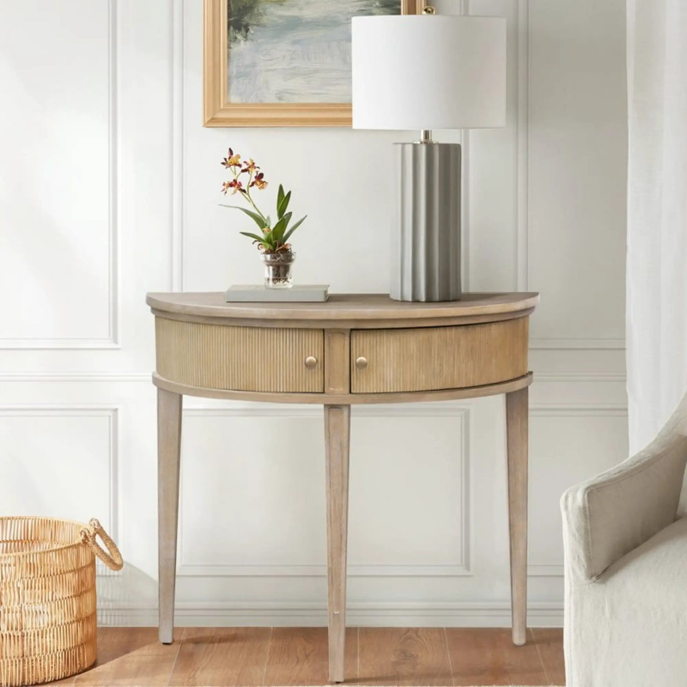 Vintage Inspired Storage Console Table With Fluted Doors by Unique Piece Furniture