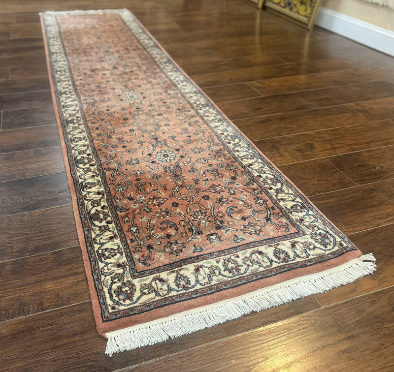 Indo Persian Runner Rug 2.6 x 10, Coral and Cream, Hand Knotted 10ft Wool Oriental Runner for Hallway or Kitchen by Jewel Rugs