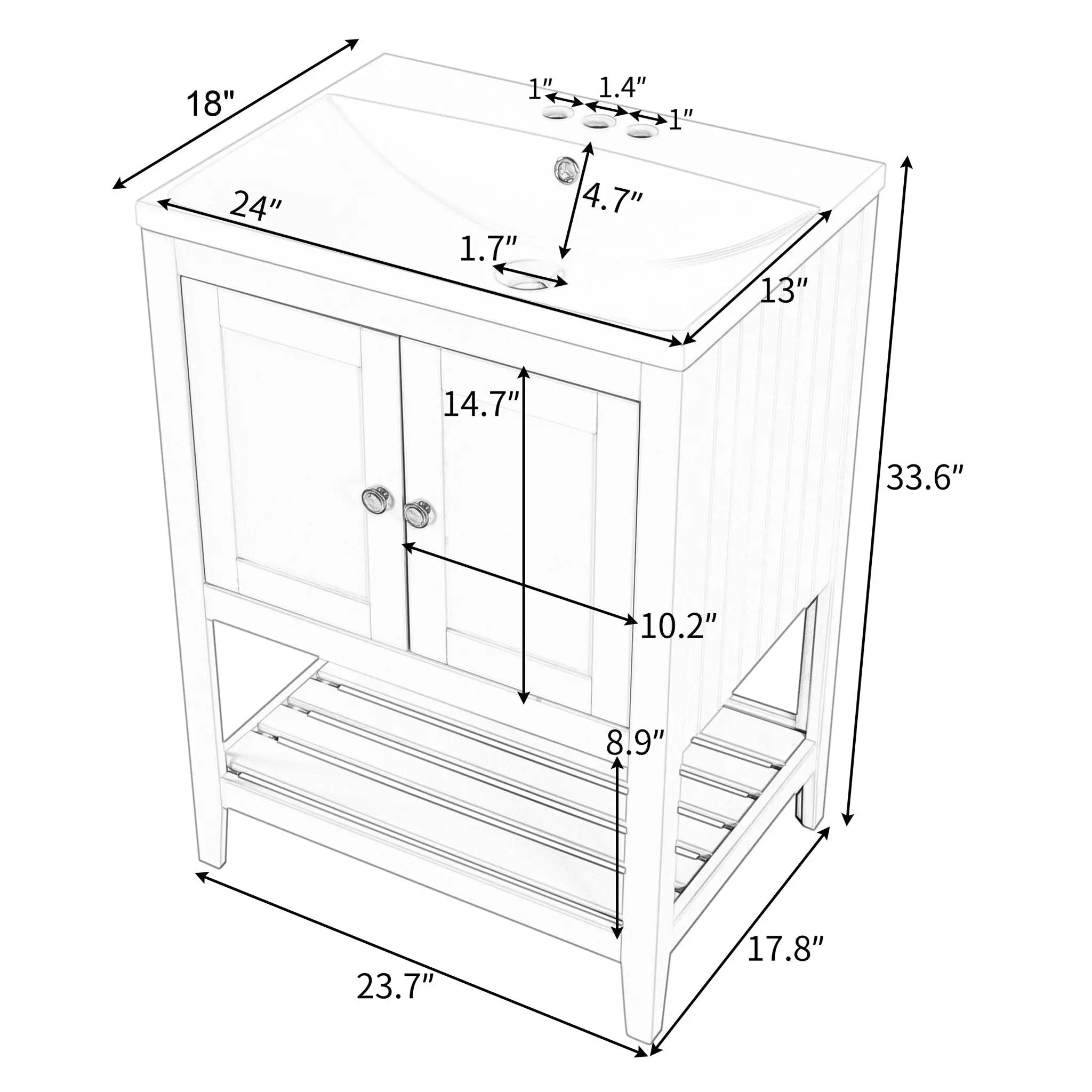 Modern Sleek Bathroom Vanity Elegant Ceramic Sink With Solid Wood Frame Open Style Shelf - White by Unique Piece Furniture
