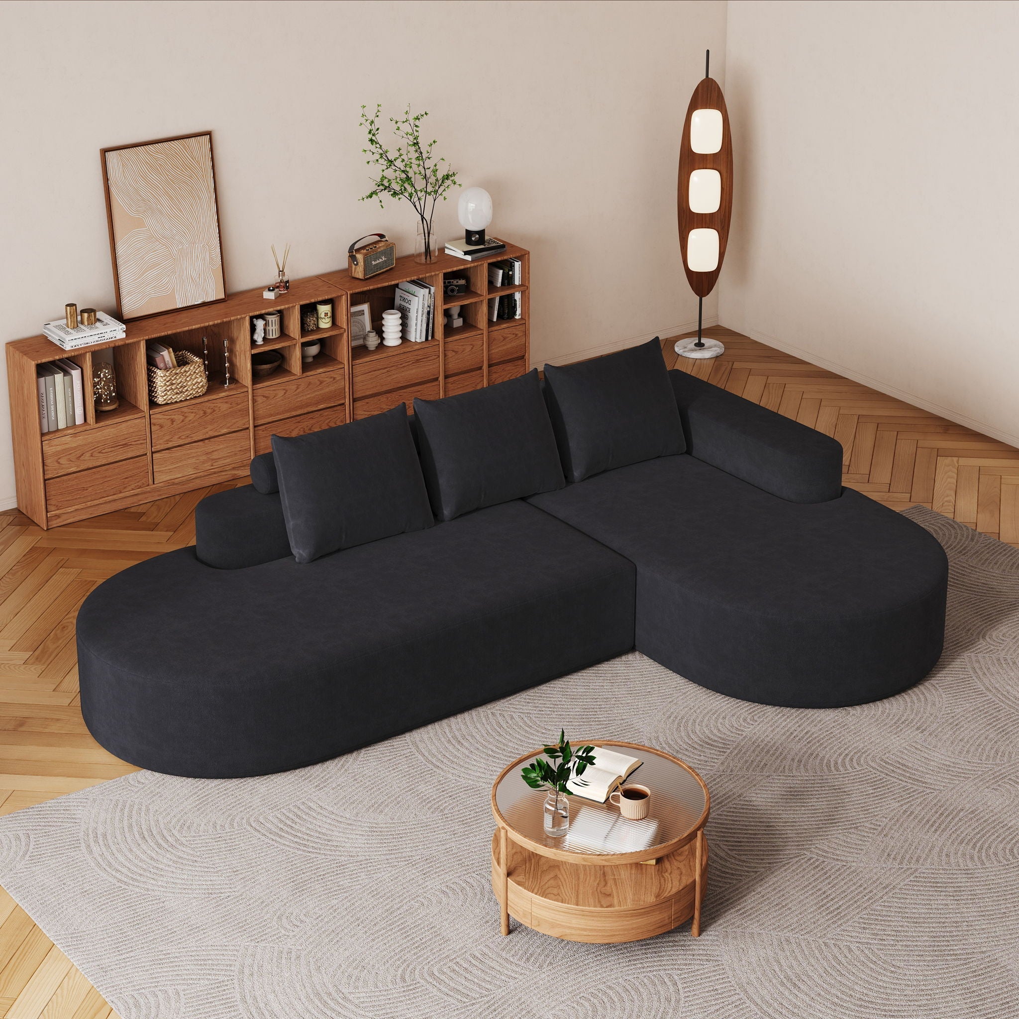Modern Curved Sofa, L-Shaped Modular Sectional Set With 3 Pillows by HouseOfZazla
