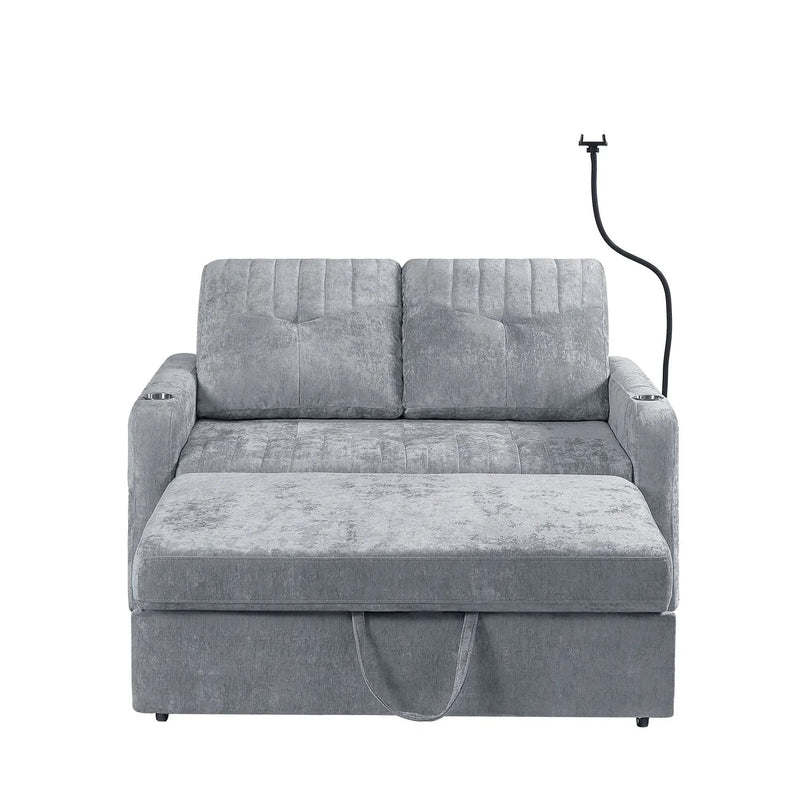 Modern Loveseat Pull Out Sofa Bed With Adjustable Backrest, Two Cup Holders, A Phone Holder, Three Charging Ports And Side Storage Pockets For Living Room by HouseOfZazla